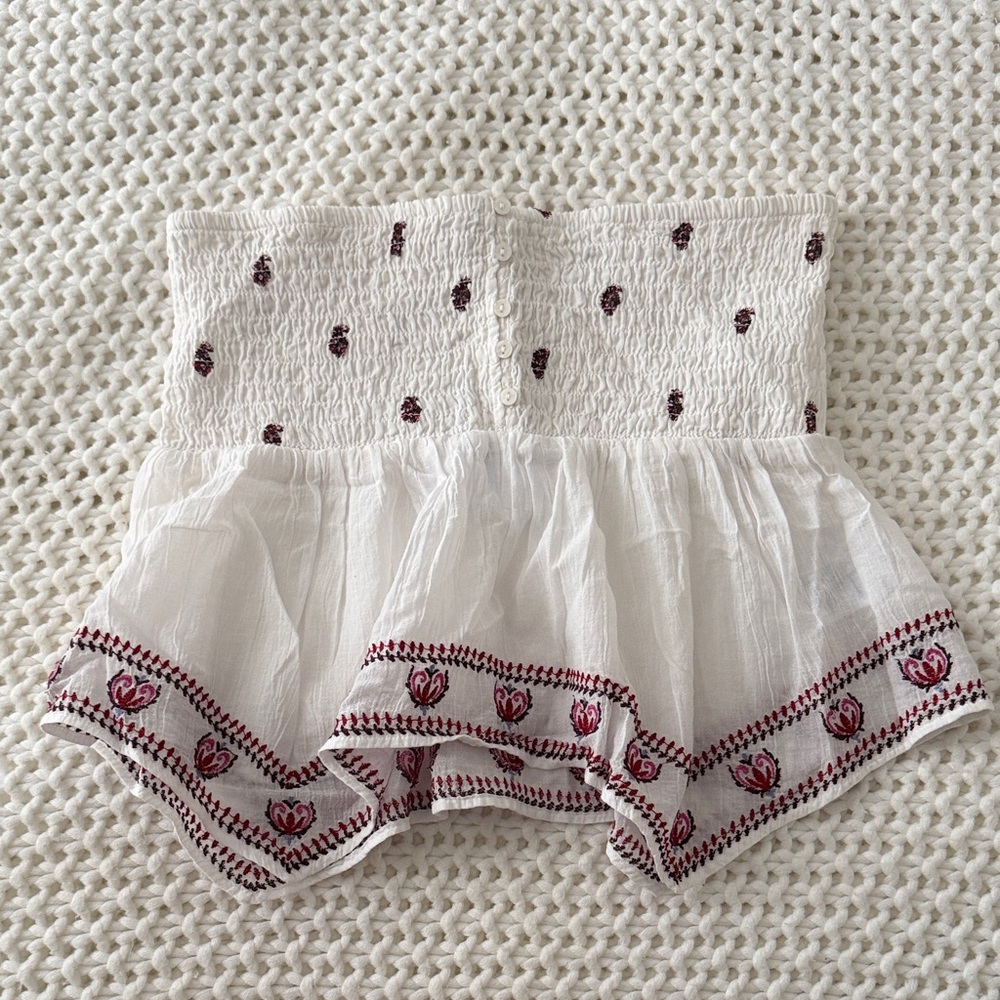 American Eagle Outfitters White Smocked Tube Top with Red Accents